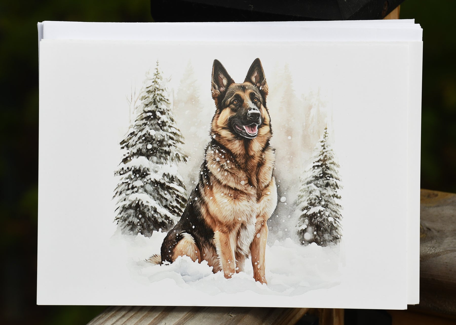 GSD in the snow x-mas card - sold individually – BIG Gentle Dogs