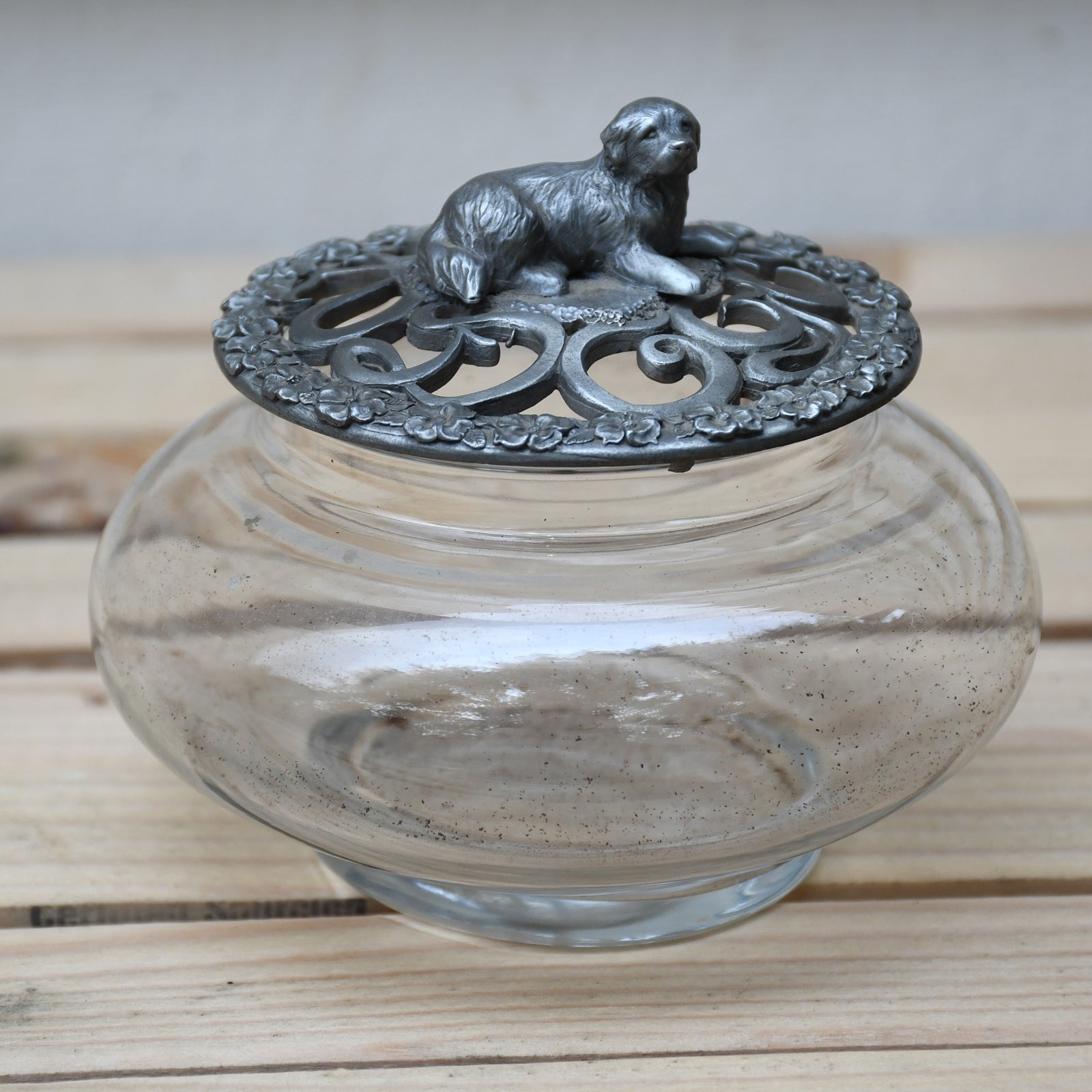 Small glass container with pewter Newfoundland lid LB – BIG Gentle Dogs