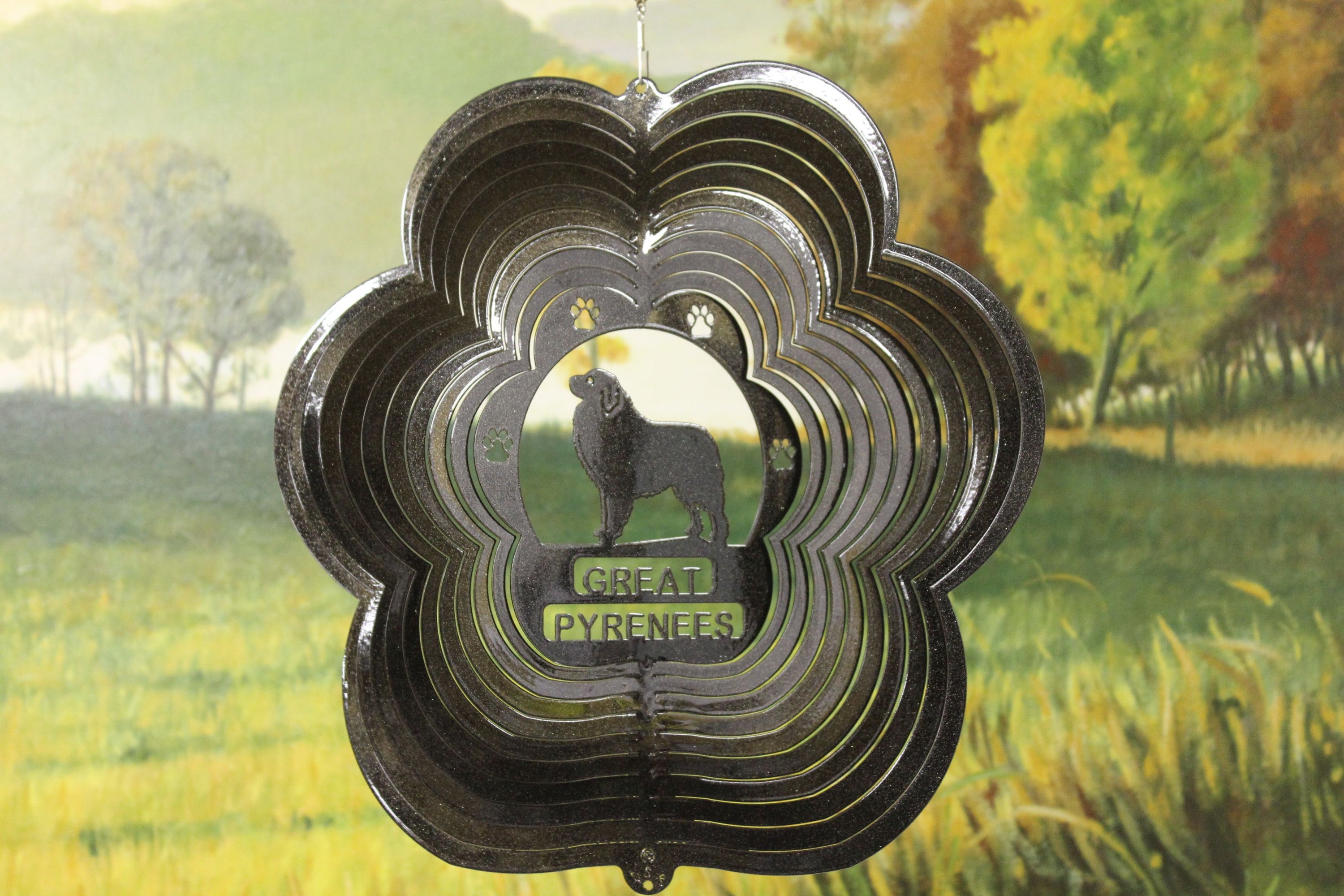 12" Great Pyrenees Wind Spinner - Black Starlight