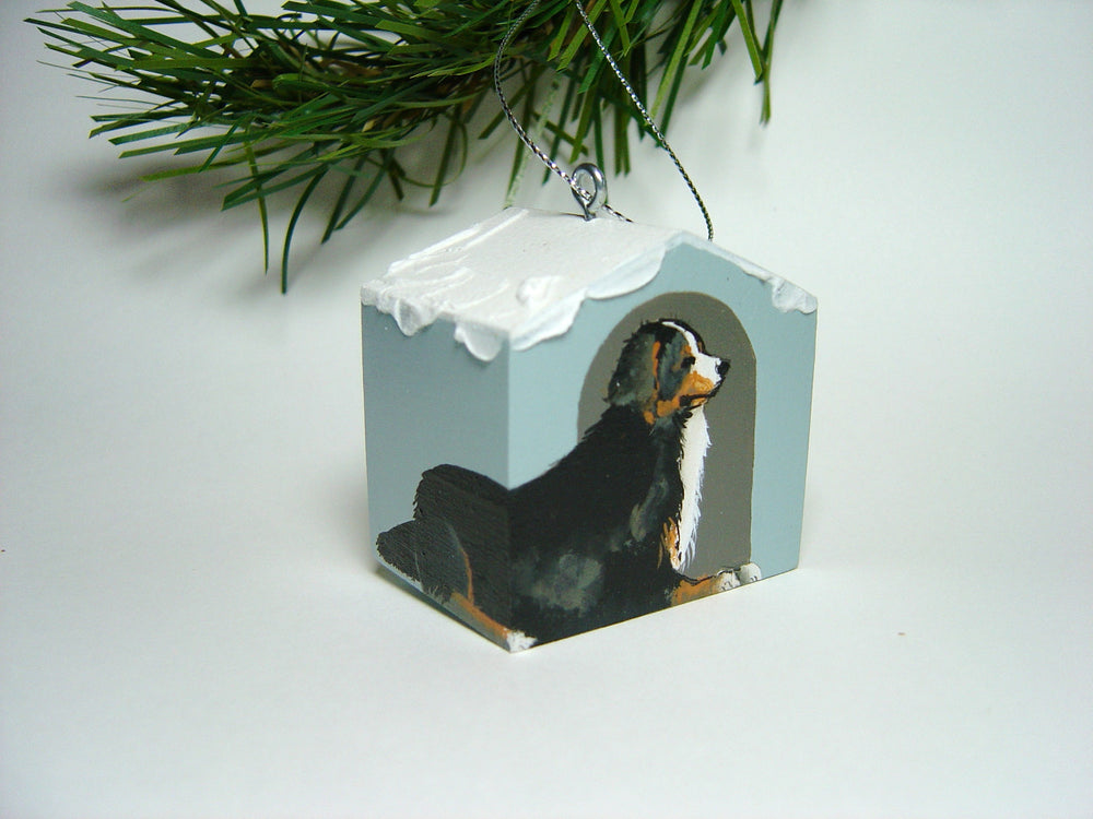 "Hand painted doghouse ornament - Bernese"