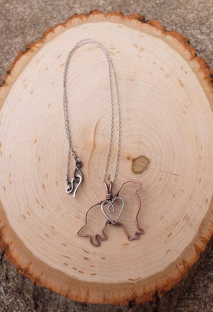 Copper Leonberger Pendant with Sterling Silver Heart & Chain