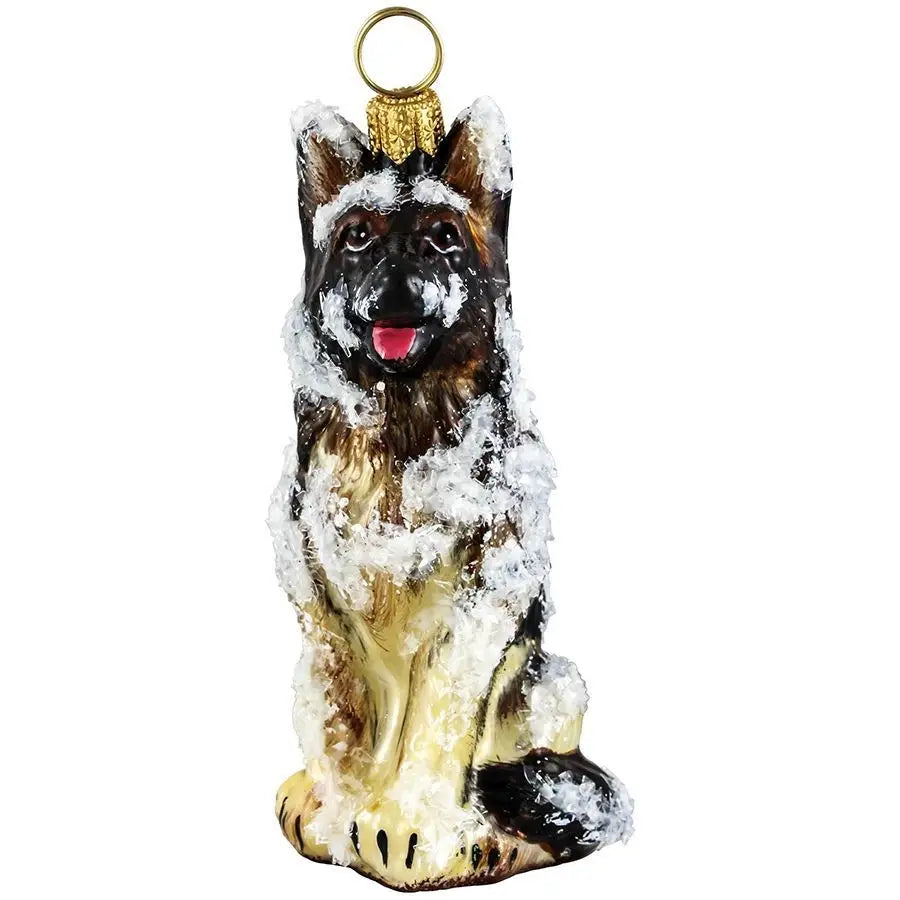 Snowy German Shepherd Dog Glass Ornament