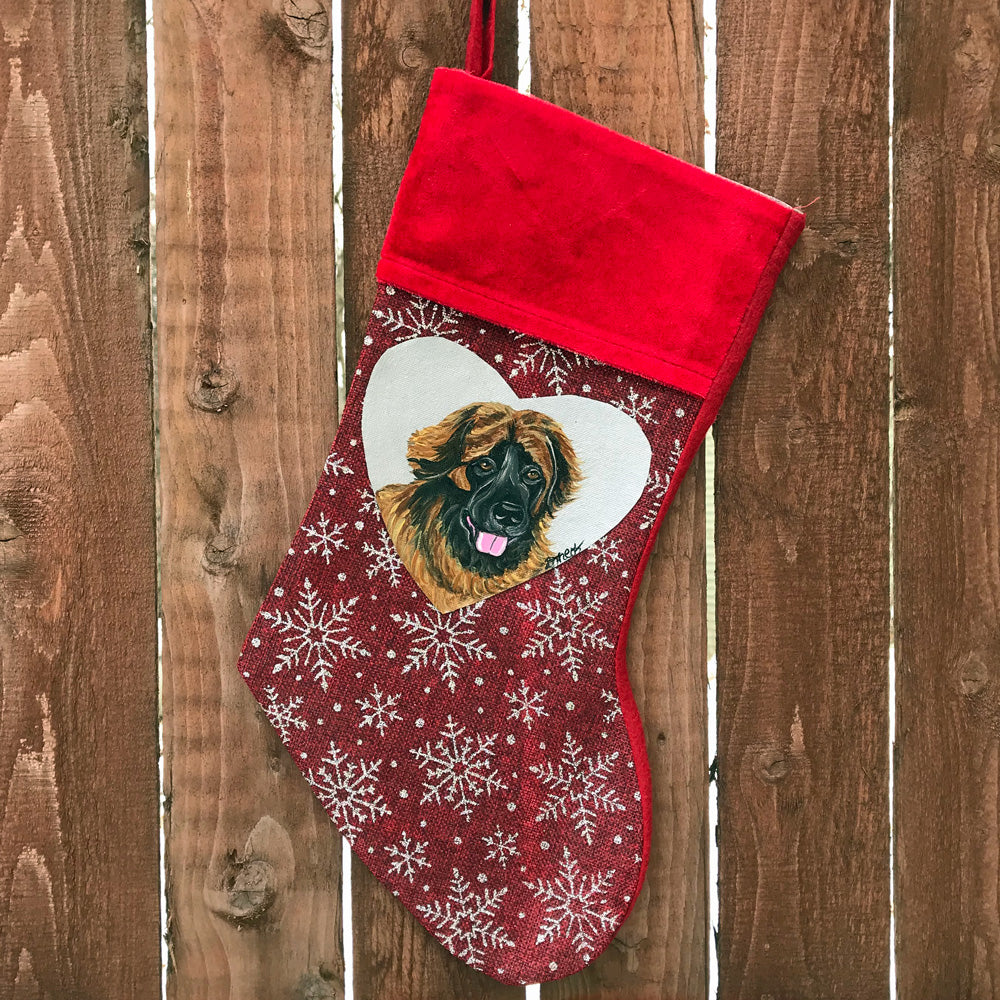 Hand Painted Leonberger Christmas Stocking