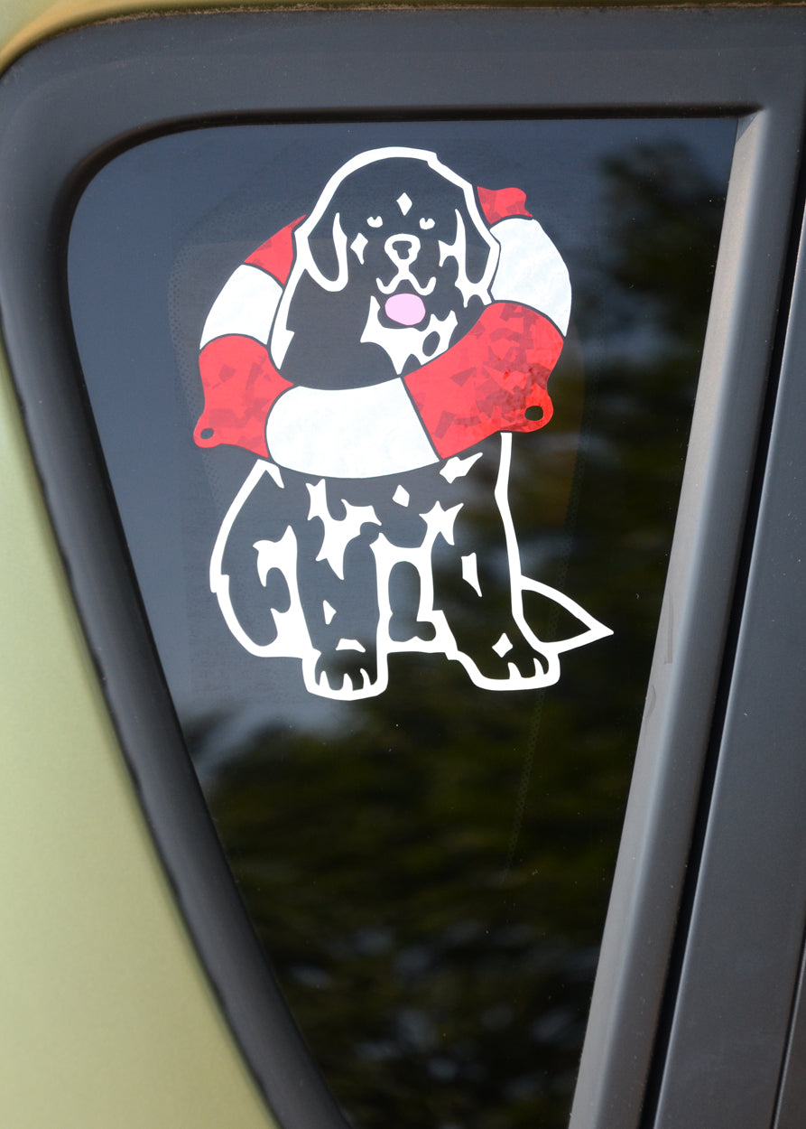 "Newf with Life Ring Decal For Tinted Glass"