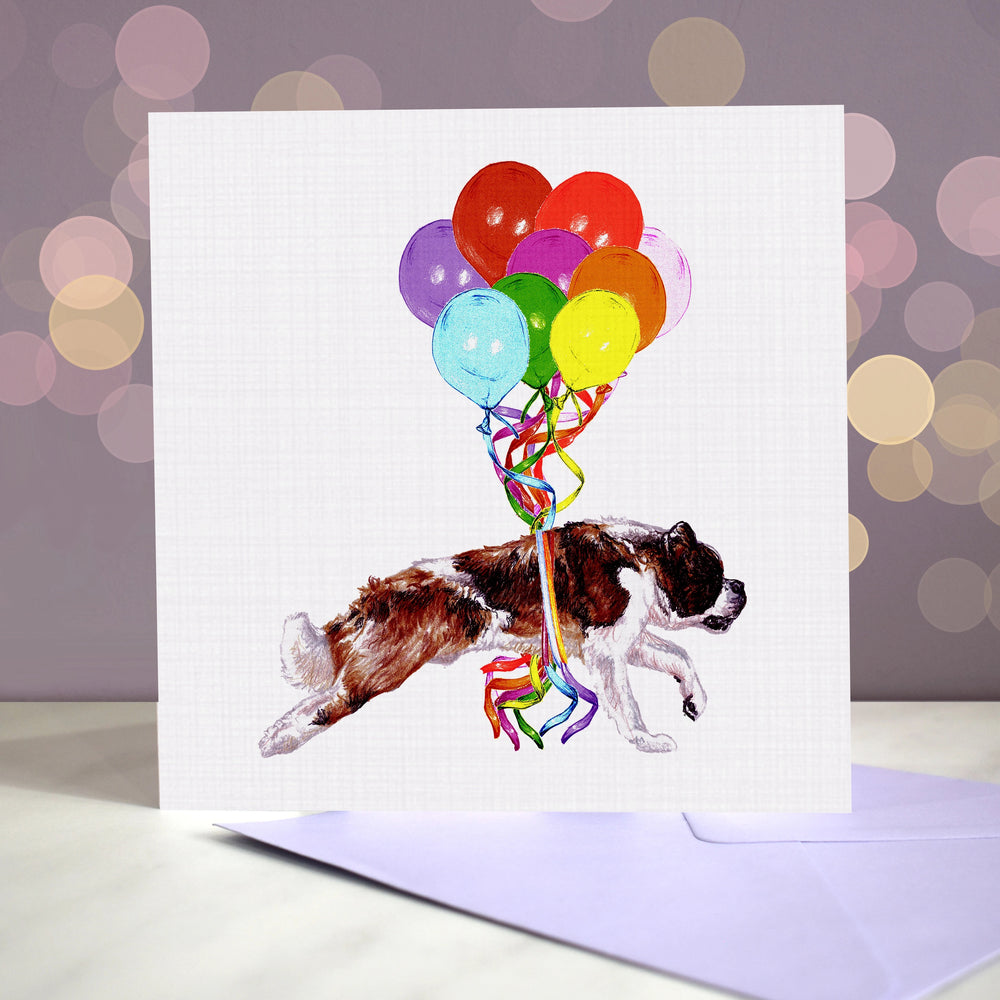 Saint Bernard - pup, Pup and Away Blank Greeting Card - Sold individually