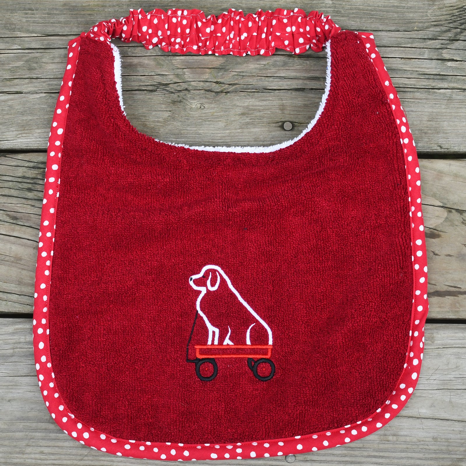 Pyr in wagon, Drool Bib (red)