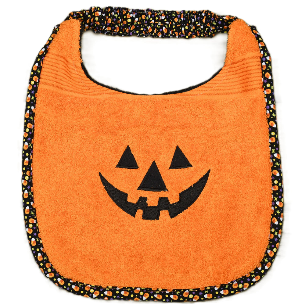 jack-o-lantern, Drool Bib (candy corn trim)