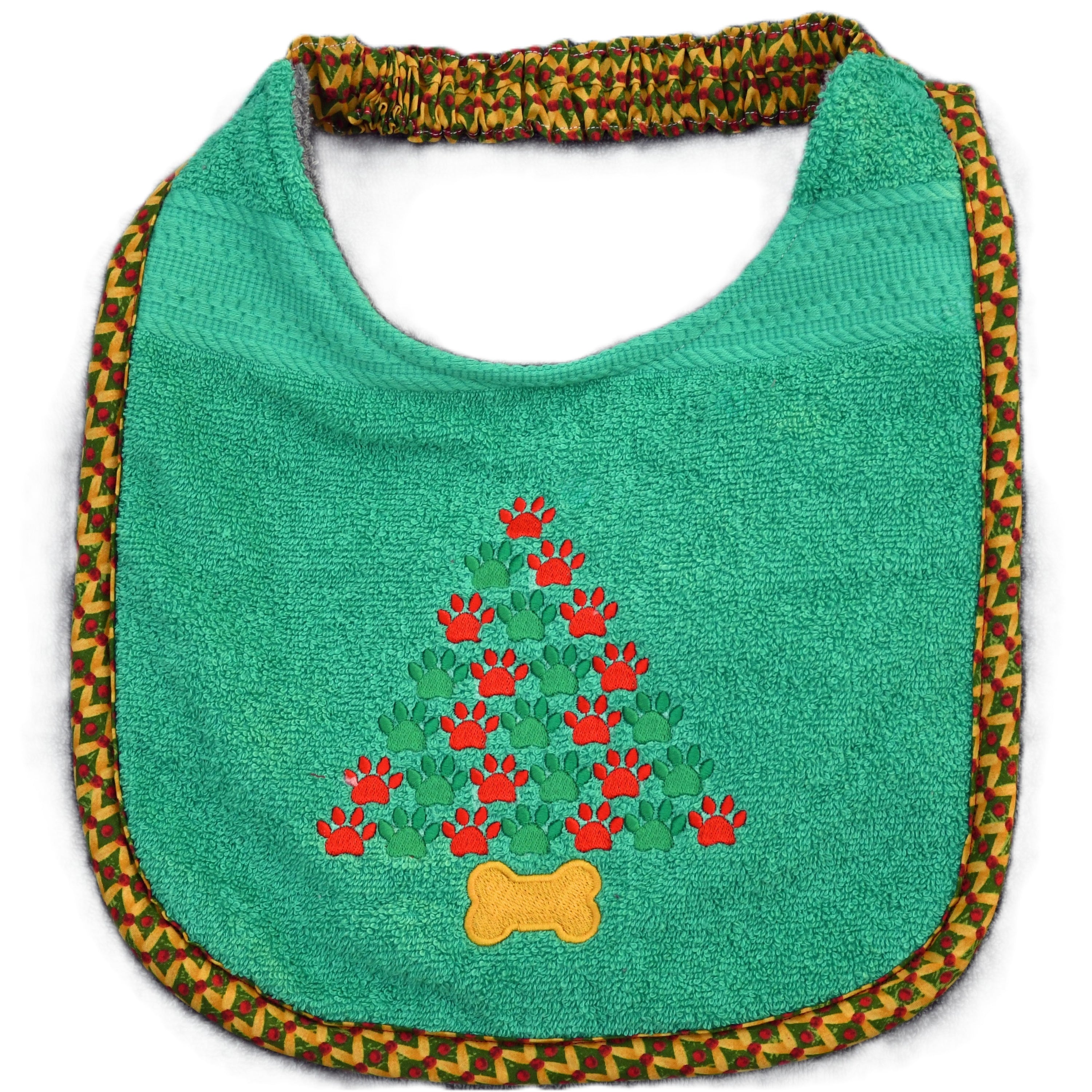 Paw Tree, Drool Bib (red and light green paws)