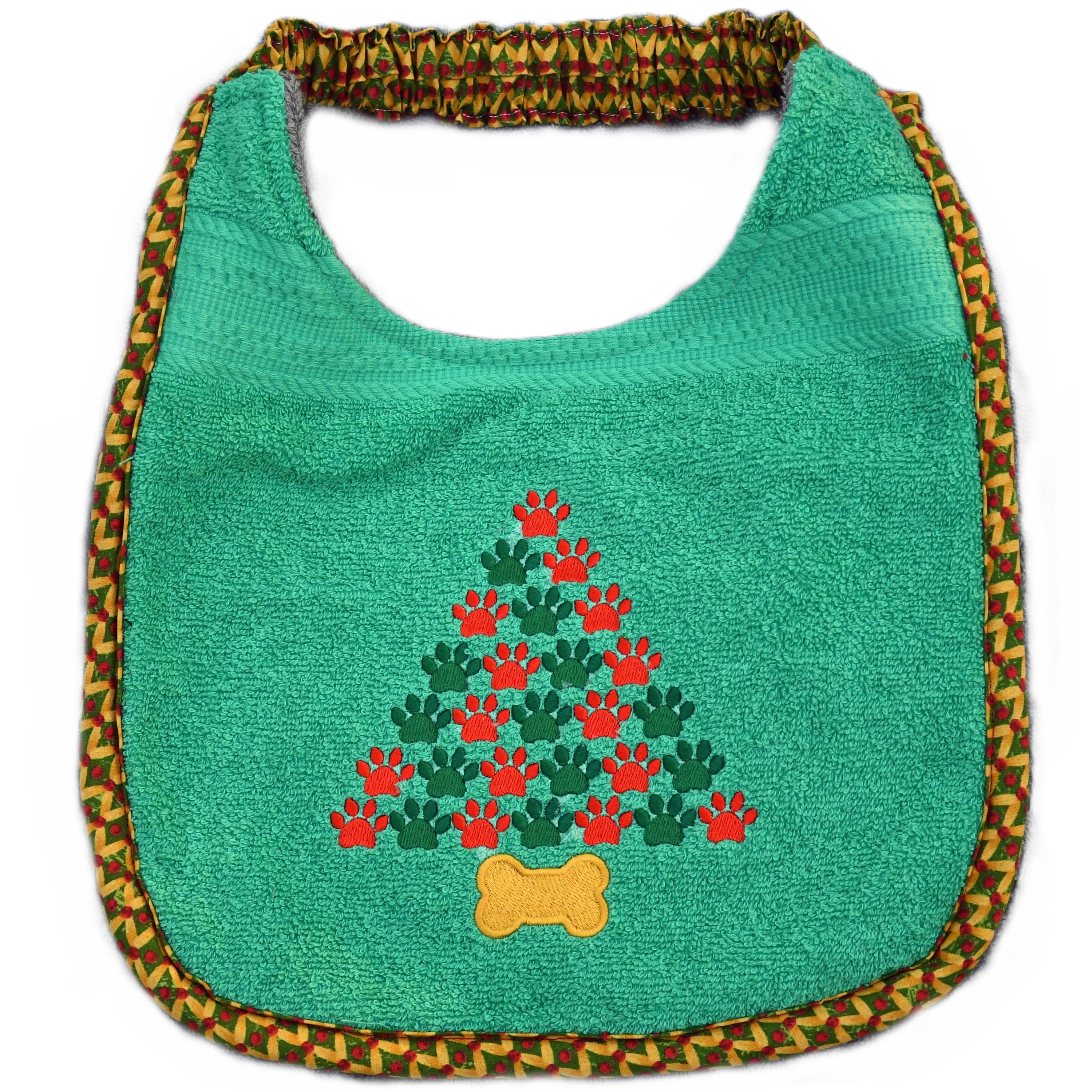 Paw Tree, Drool Bib (red and dark green paws)