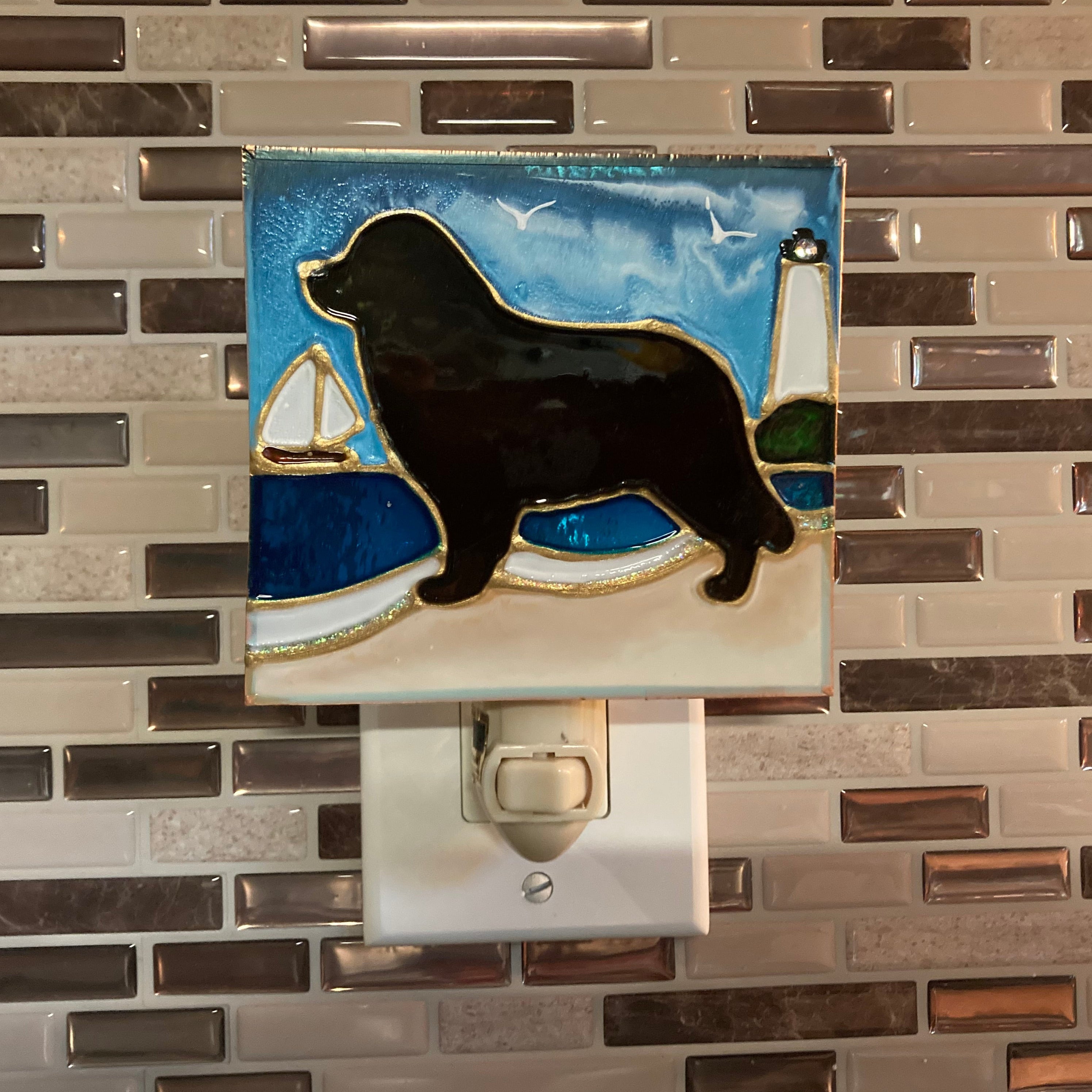 "Stained Glass Black Newfoundland Night Light"