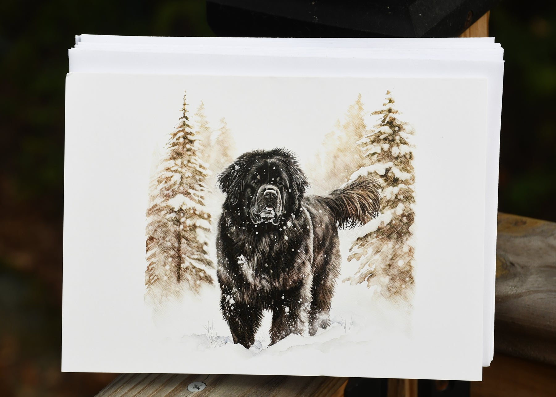 Newf in the snow x-mas card  - sold individually