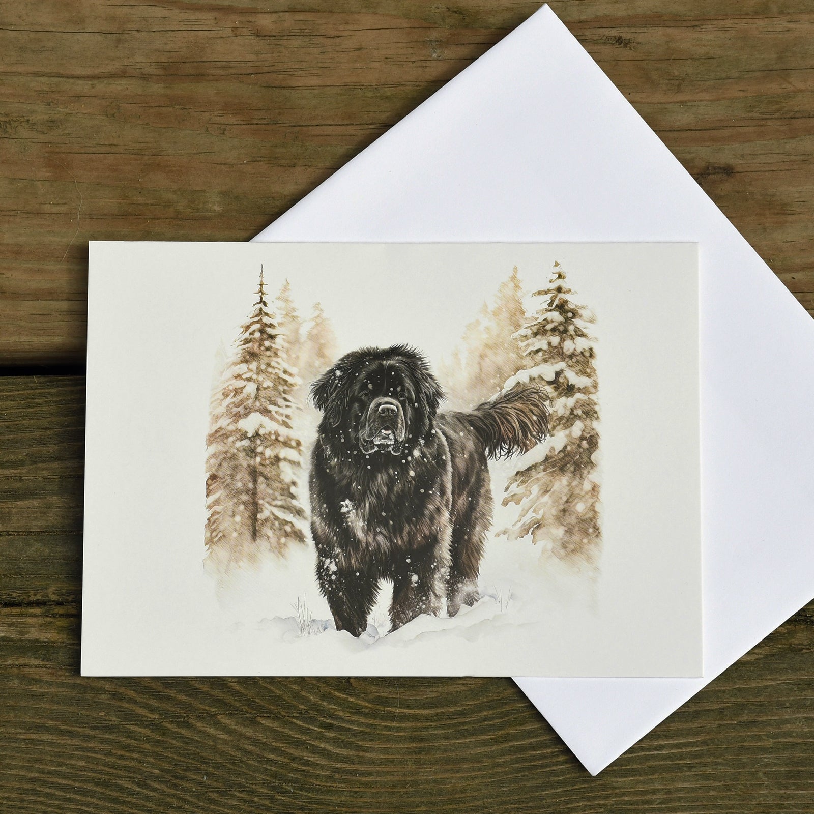 Newf in the snow x-mas card  - sold individually