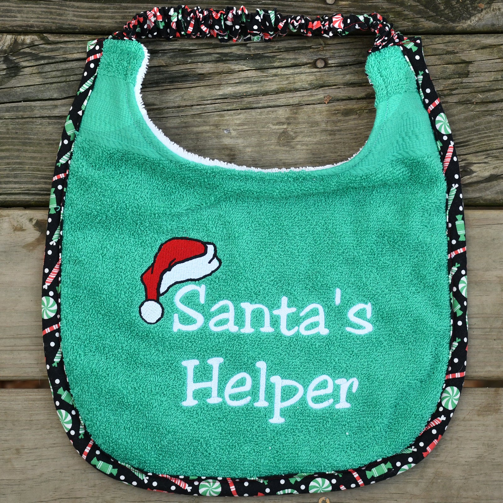 Santa's Helper, Drool Bib (candy trim)