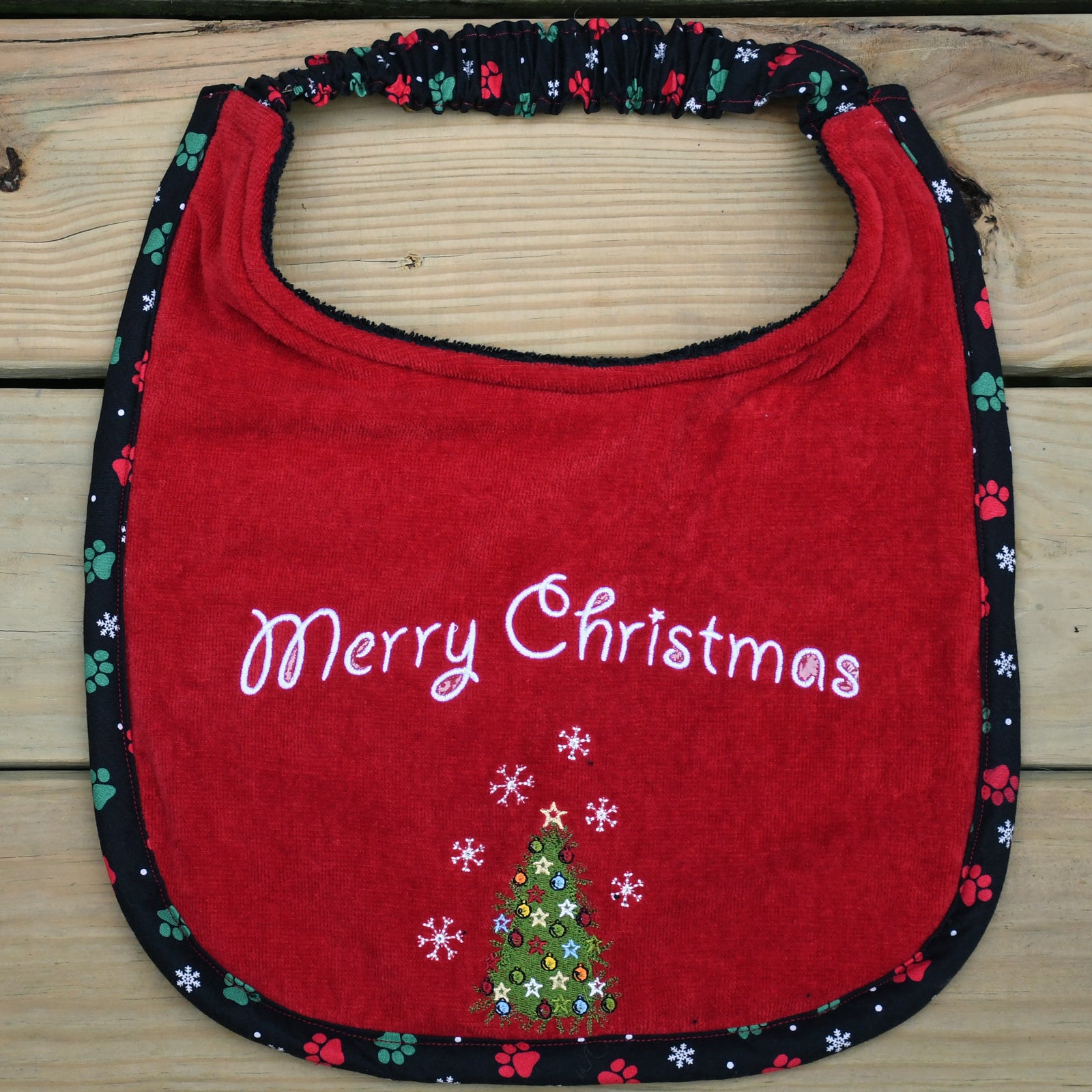 Merry Christmas, Drool Bib (Paw Print trim)