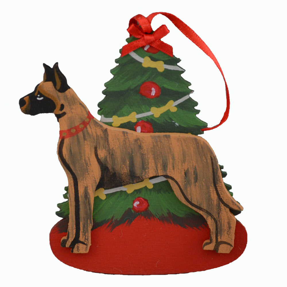 Decorated Tree & Great Dane Ornament - Brindle