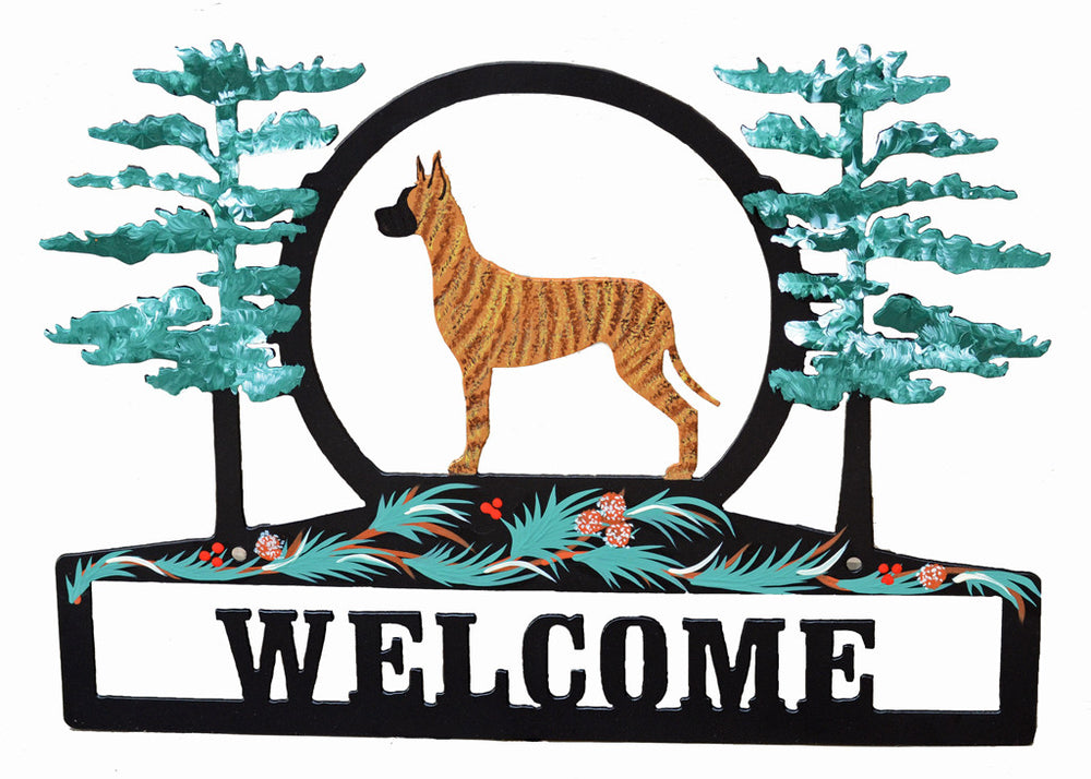 Hand Painted Great Dane Welcome Sign - Brindle