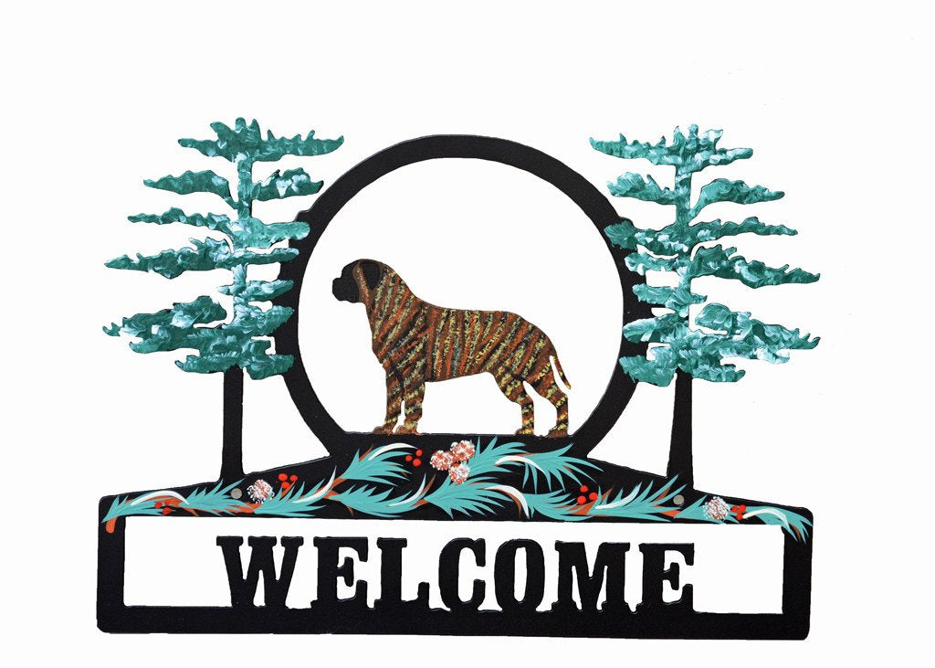 Hand Painted Bullmastiff Welcome Sign - Brindle