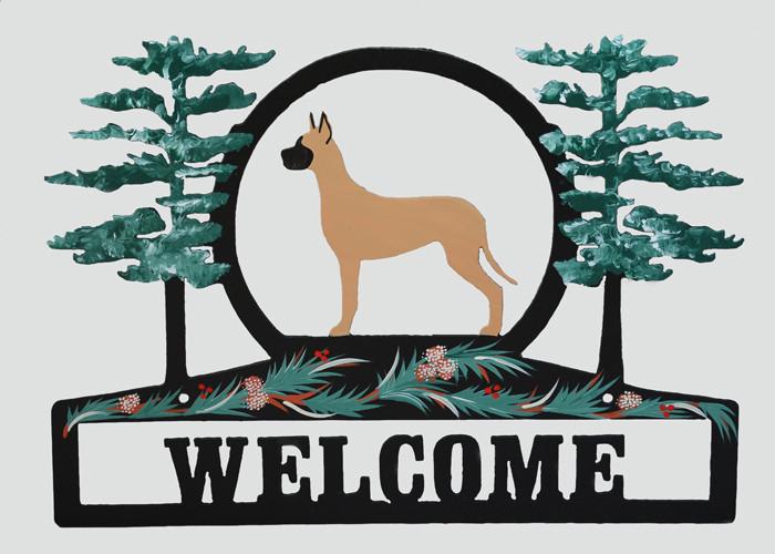 Hand Painted Great Dane Welcome Sign - Fawn