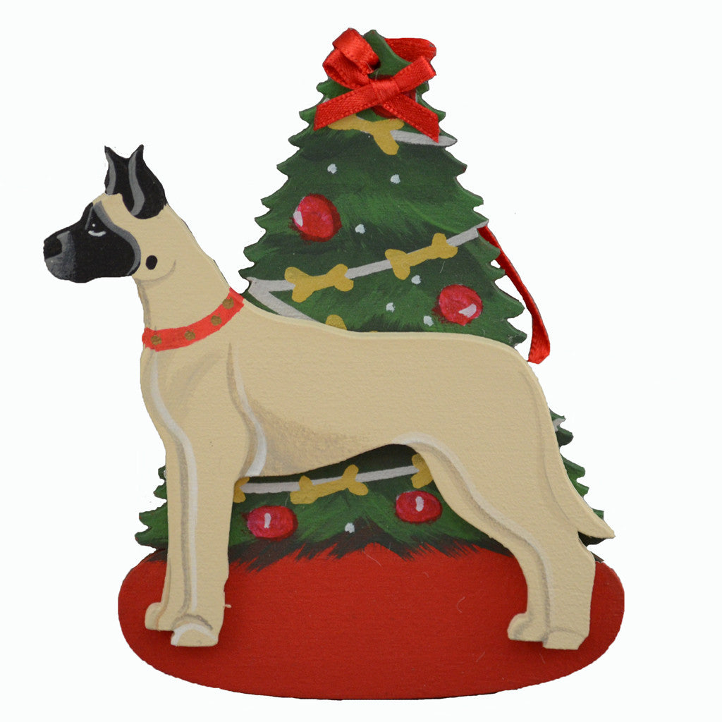 Decorated Tree & Great Dane Ornament - Fawn
