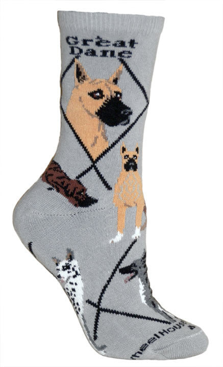 Great Dane Socks on Gray (Cropped Ears)