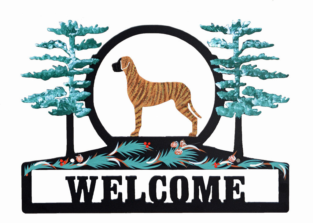 Hand Painted Great Dane Welcome Sign - Brindle