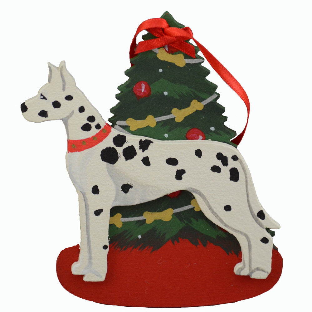 Decorated Tree & Great Dane Ornament - Harlequin