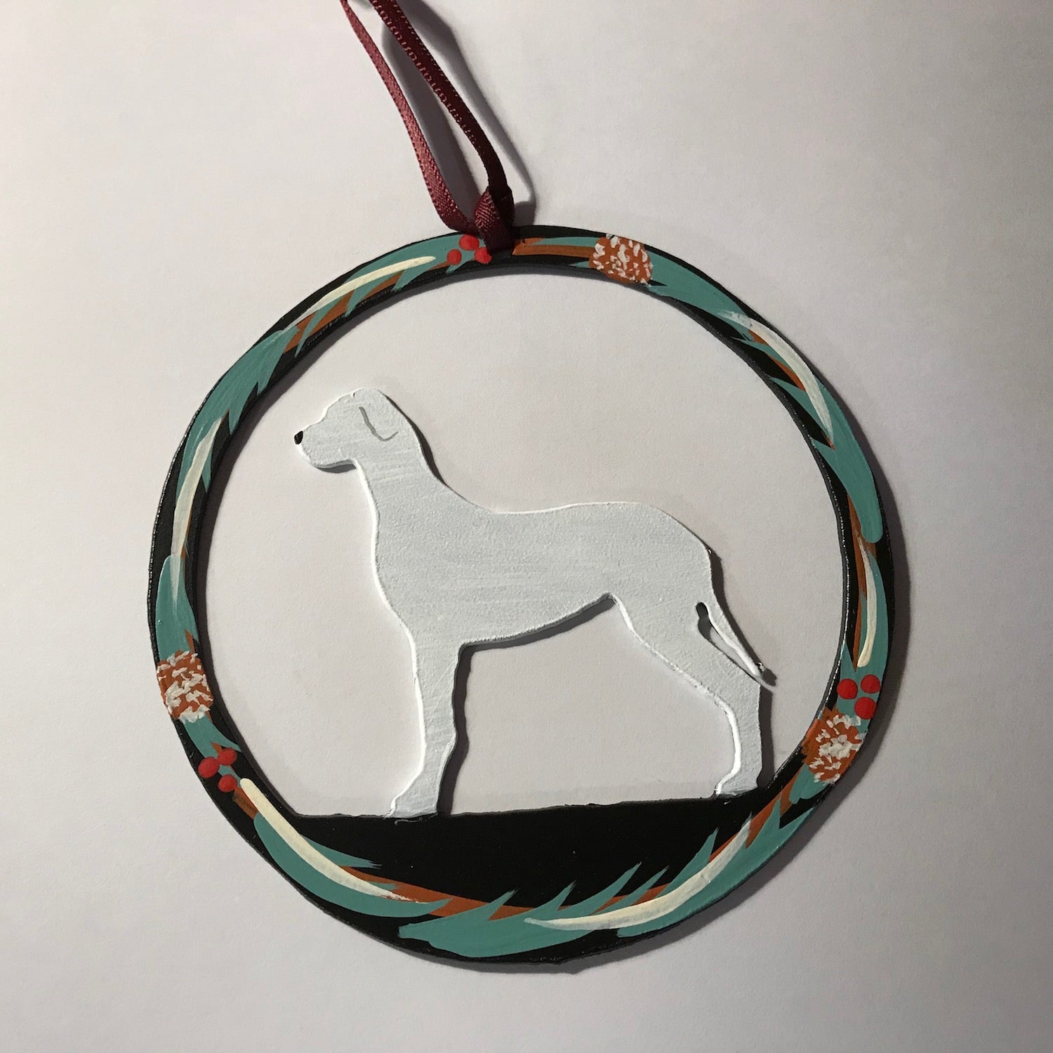 Hand Painted Great Dane Metal Ornament - White