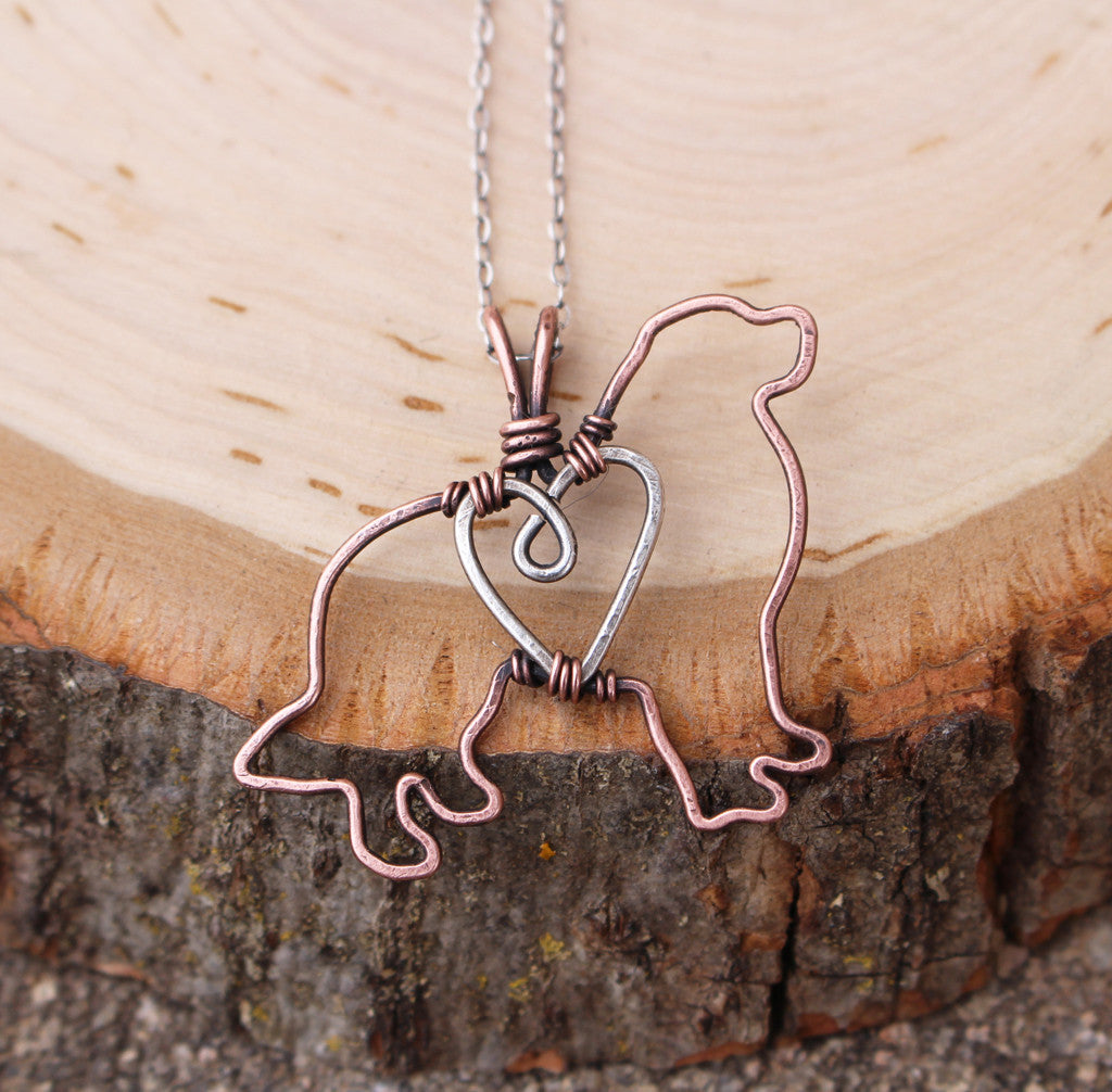 Copper Leonberger Pendant with Sterling Silver Heart & Chain