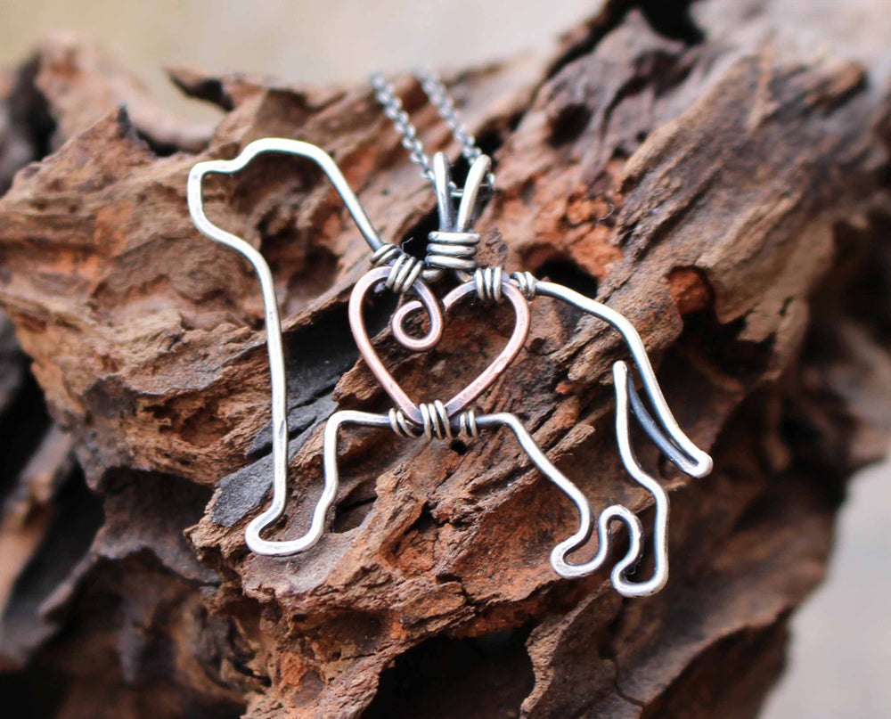 "Copper Mastiff Pendant with Sterling Silver Heart & Chain"