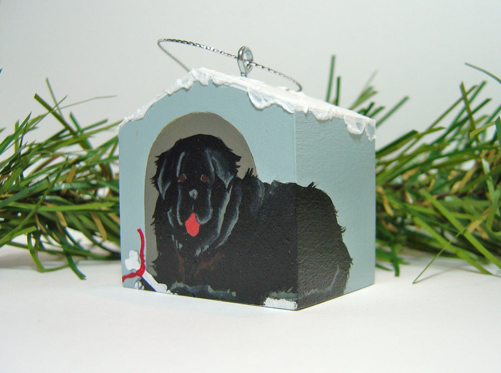 "Hand painted doghouse ornament - Newfoundland, Black"