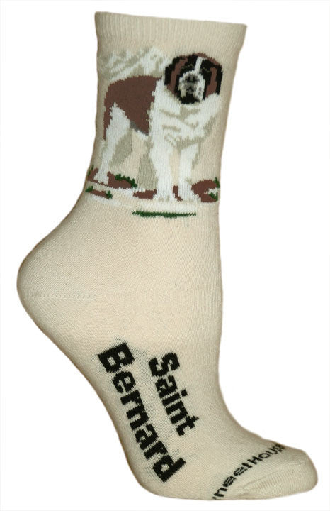 "Saint Bernard Socks on Natural"