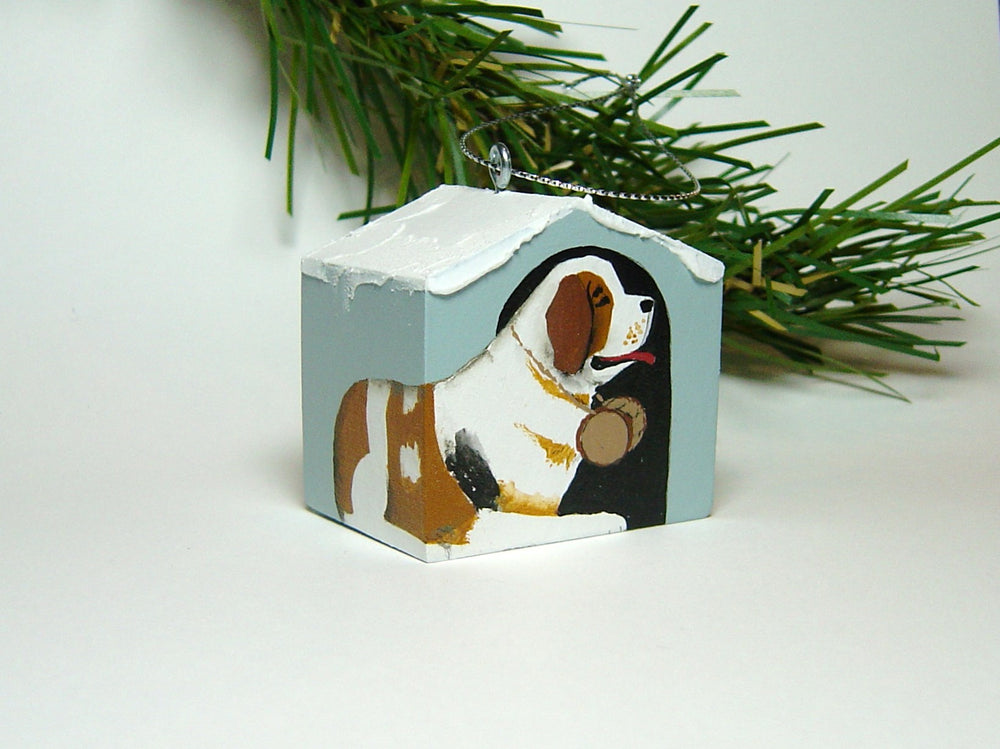 "Hand painted doghouse ornament - Saint"