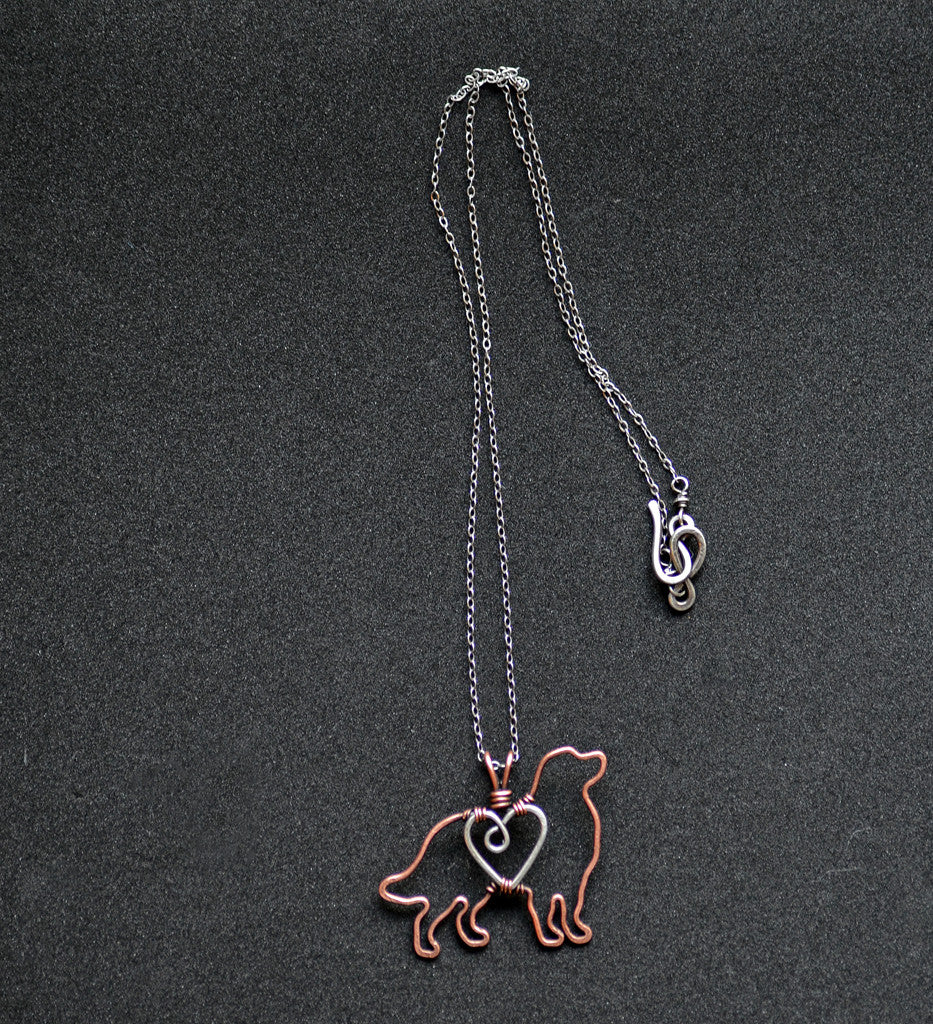 "Bernese Mountain Dog Pendant with Sterling Silver Heart & Chain"