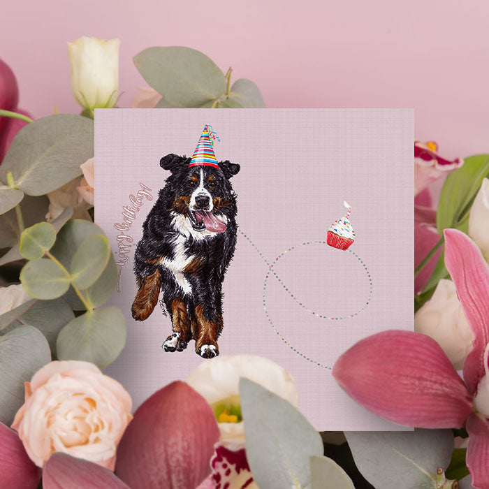 Bernese Hoppy Birthday Blank Greeting Card - Sold individually