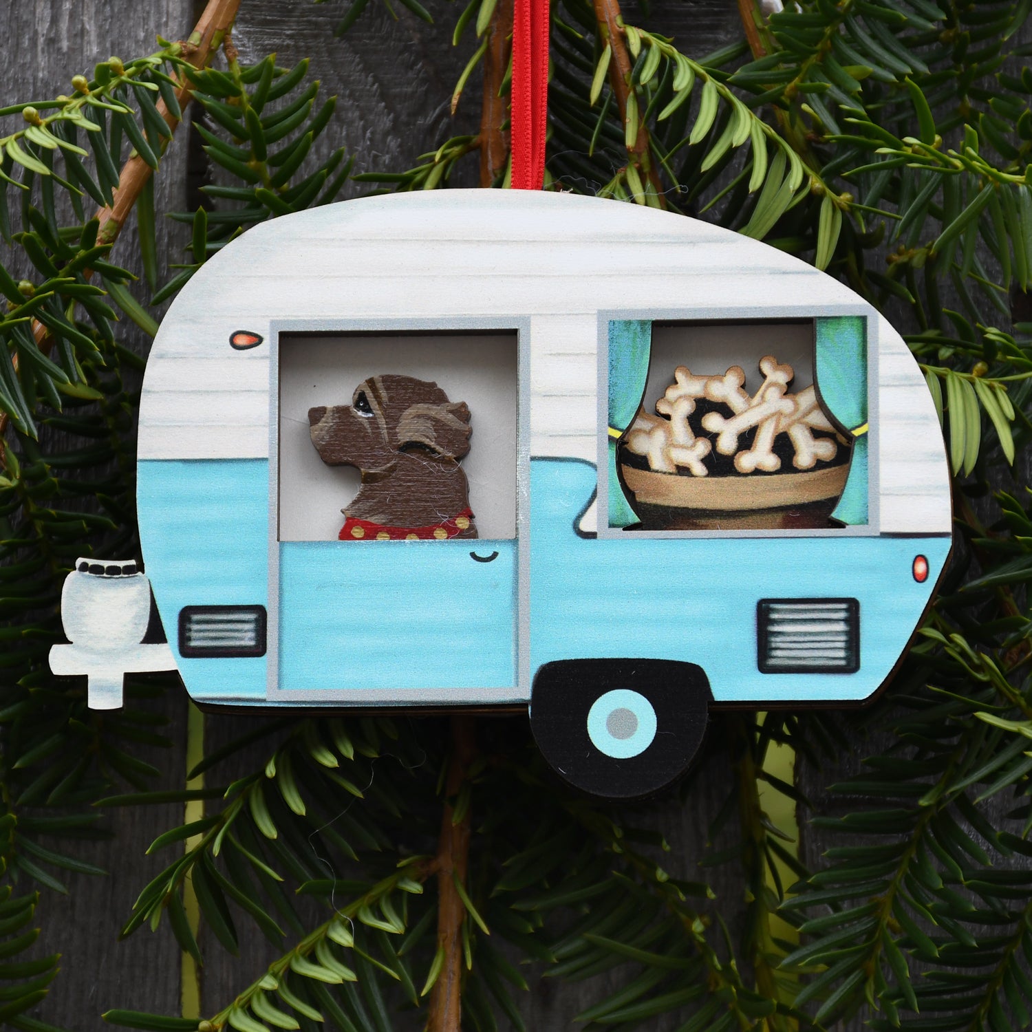 Retro Trailer with Brown Newf Ornament