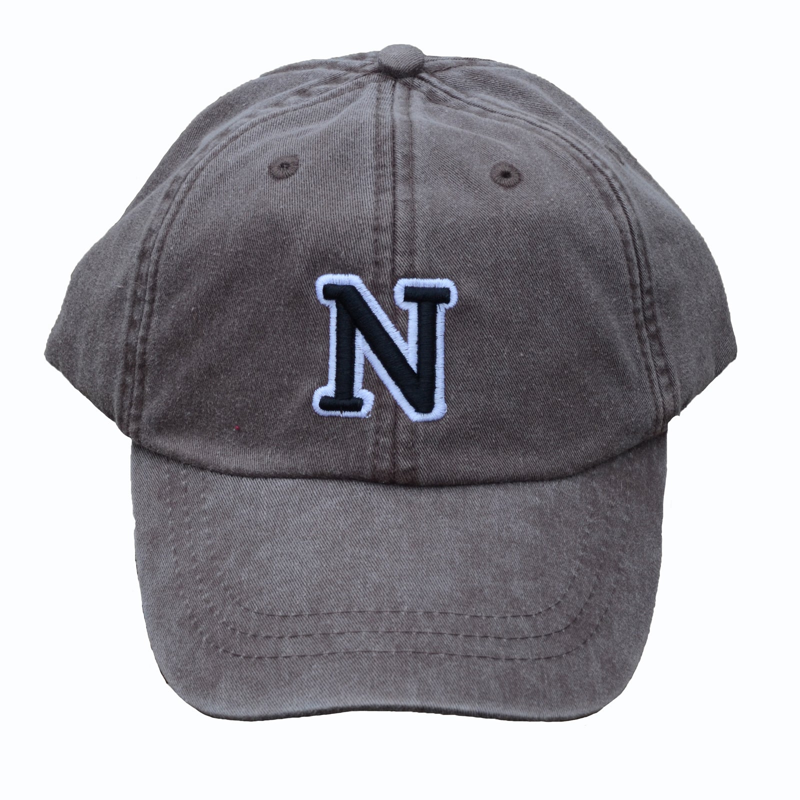 N (for newf), embroidered cap - charcoal & black/white