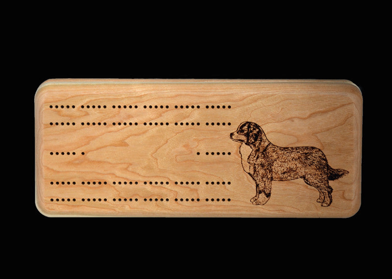 Cherry Cribbage Box with Engraved Bernese Mountain Dog