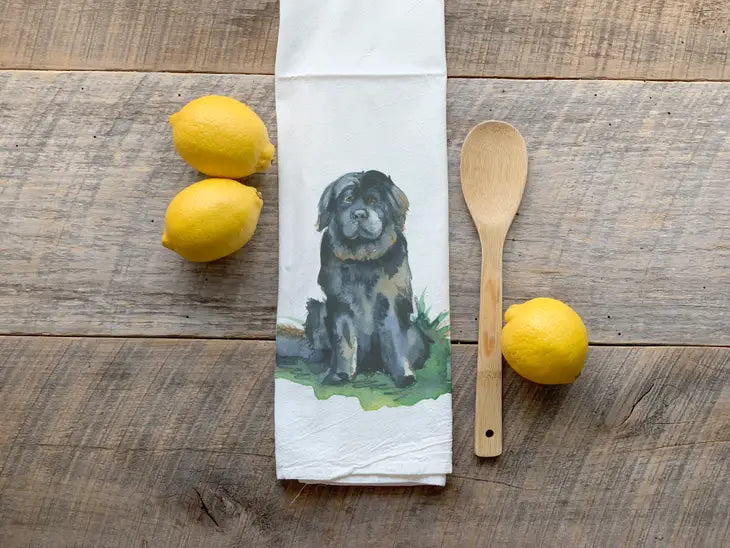 Watercolor Newfoundland Dog Flour Sack Tea Towel
