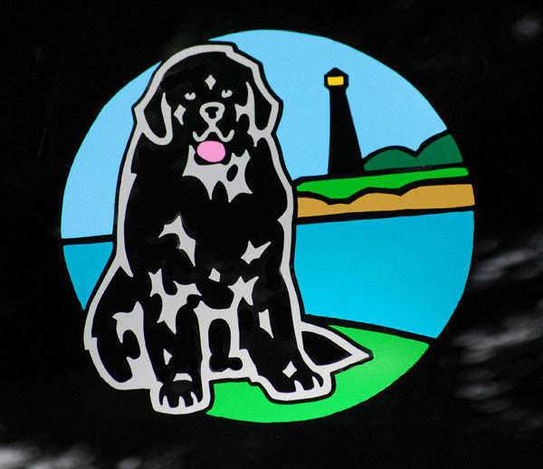 Newf & Lighthouse - Full Color Decal For Tinted Glass