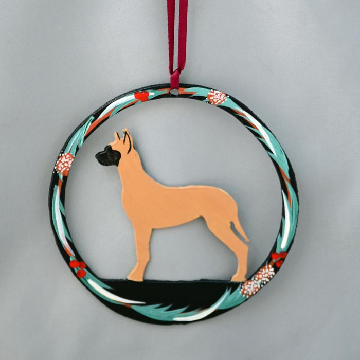 Hand Painted Great Dane Metal Ornament - Fawn