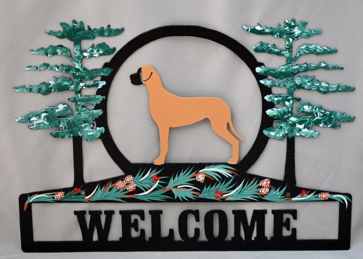 Hand Painted Great Dane Welcome Sign - Fawn