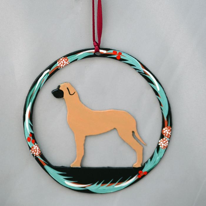 Hand Painted Great Dane Metal Ornament - Fawn