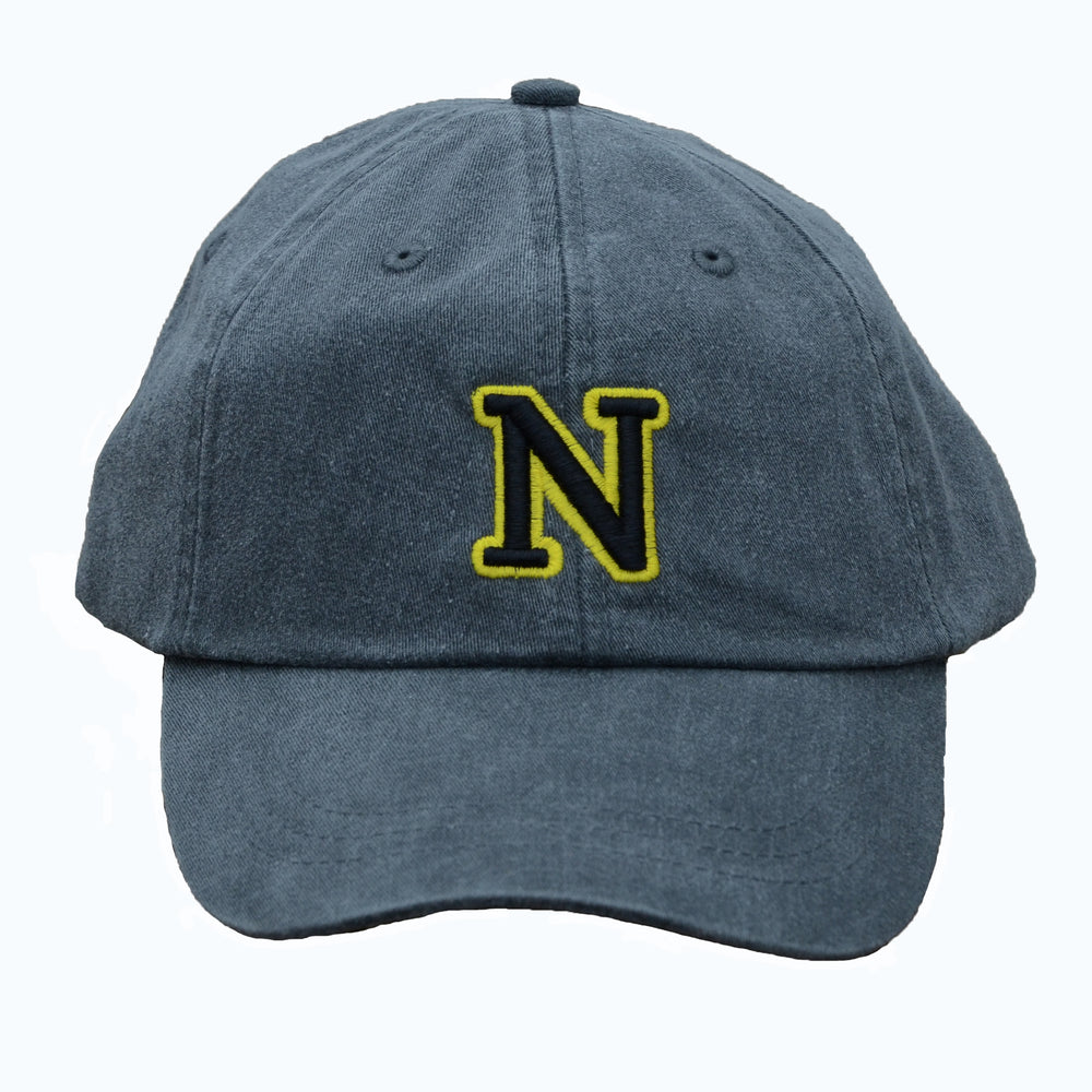 N (for newf), embroidered cap - charcoal & black/yellow