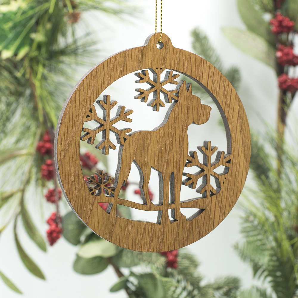 "Great Dane White Oak Carved Ornament"