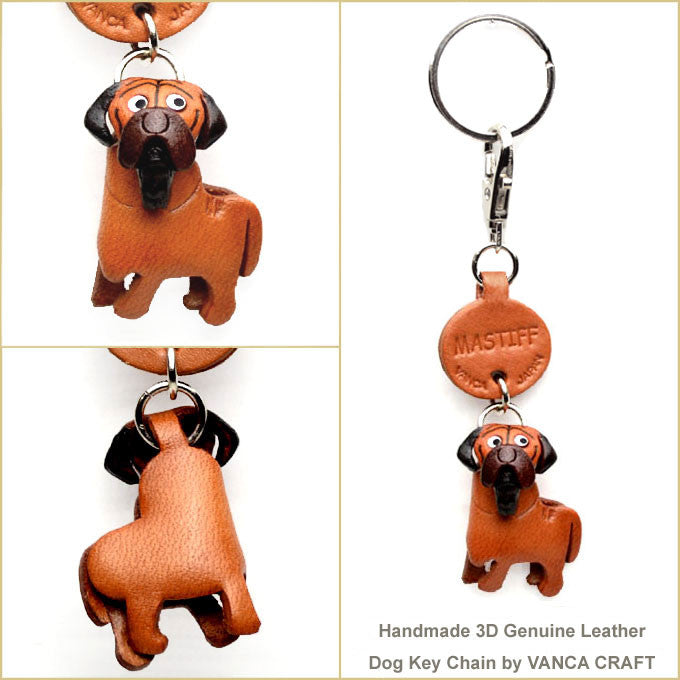 Three Dimensional Leather Mastiff Keychain