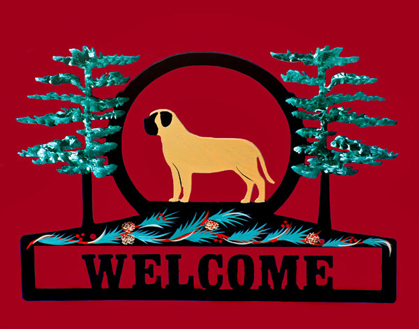 Hand Painted Mastiff Welcome Sign - Fawn