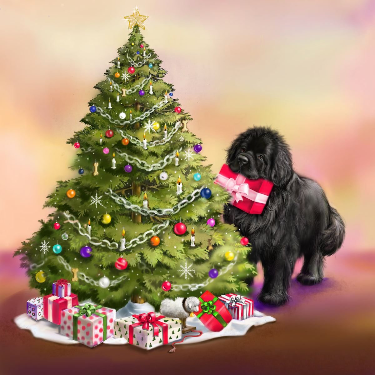 Newf with Christmas tree  - sold individually