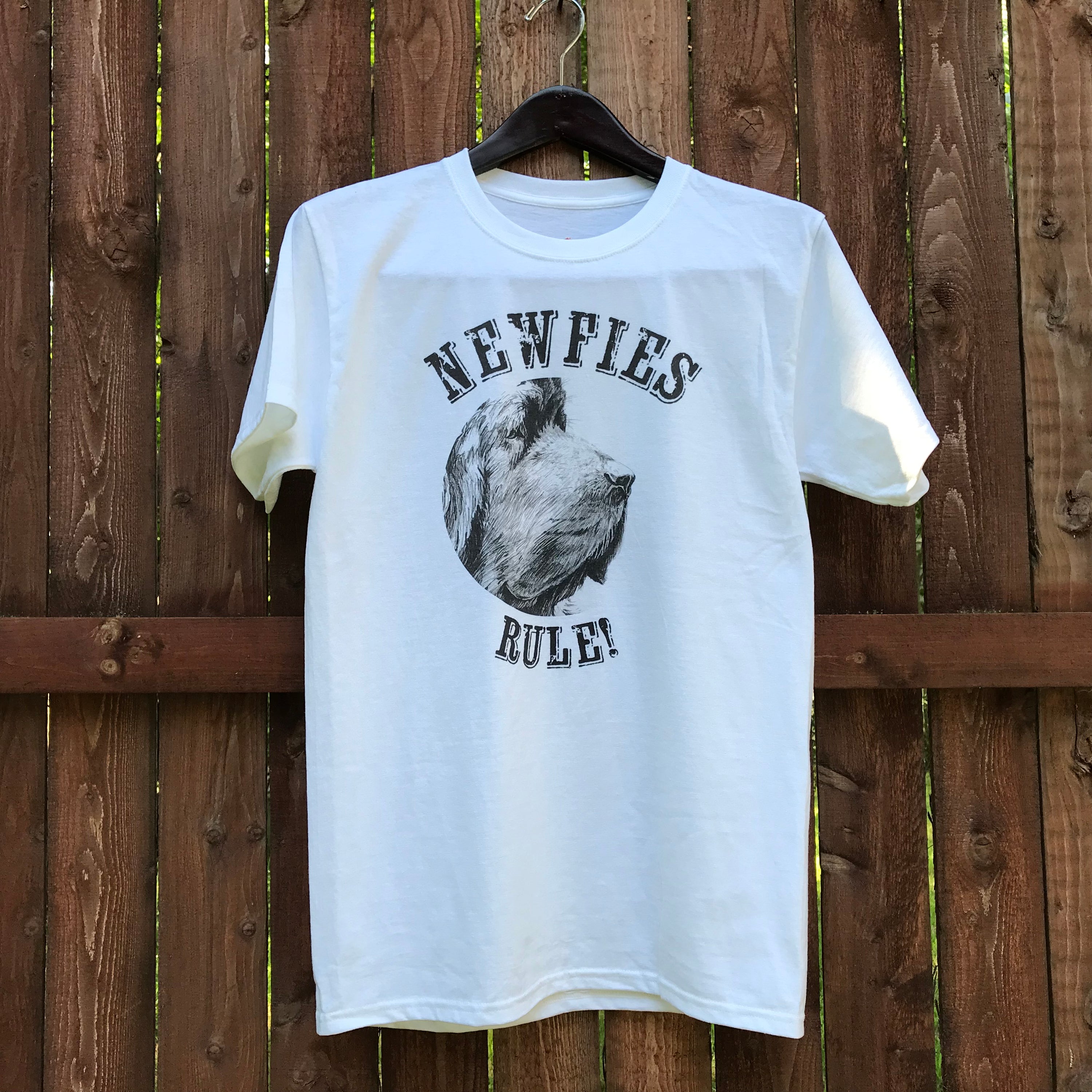 "Newfies Rule" - white cotton tee