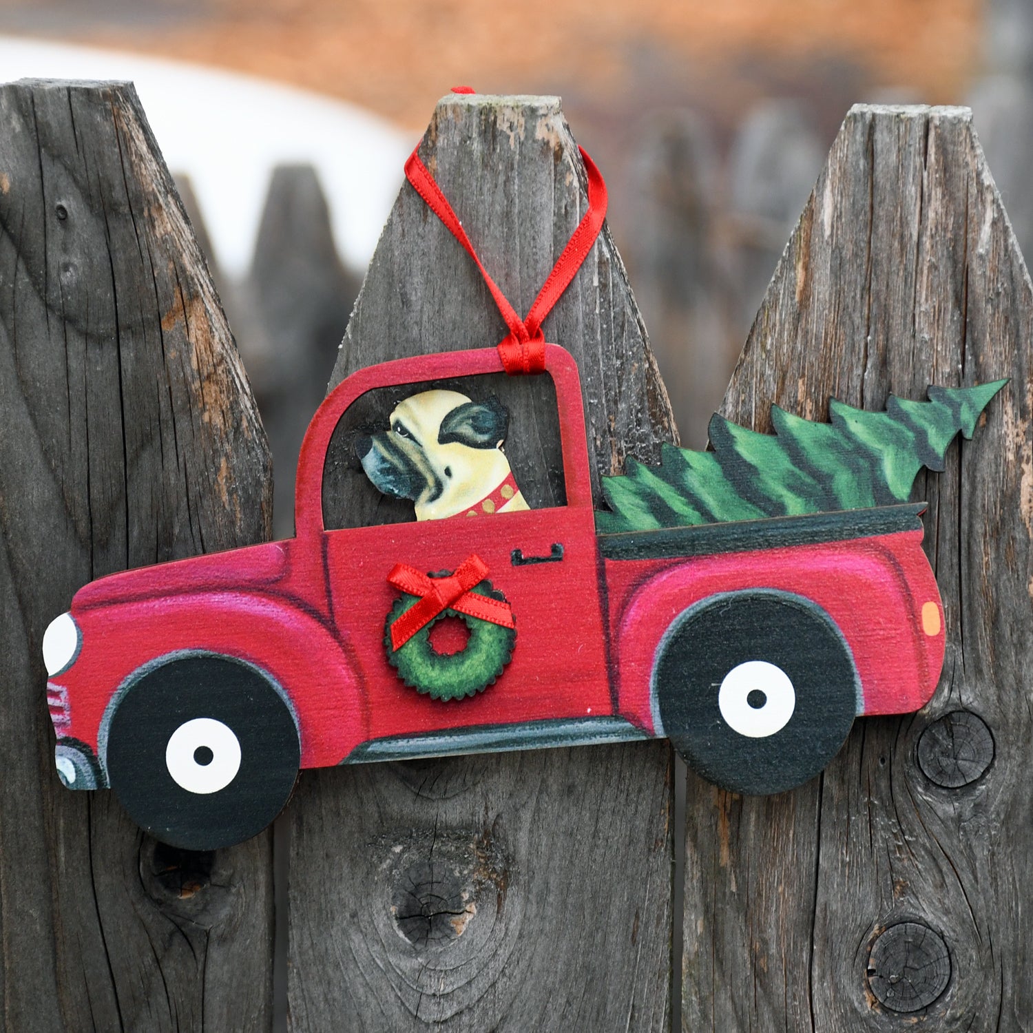 Mastiff in Holiday Truck Ornament