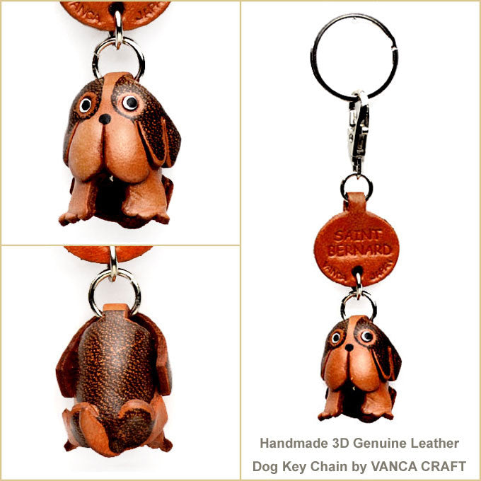 Three Dimensional Leather Saint Bernard Keychain